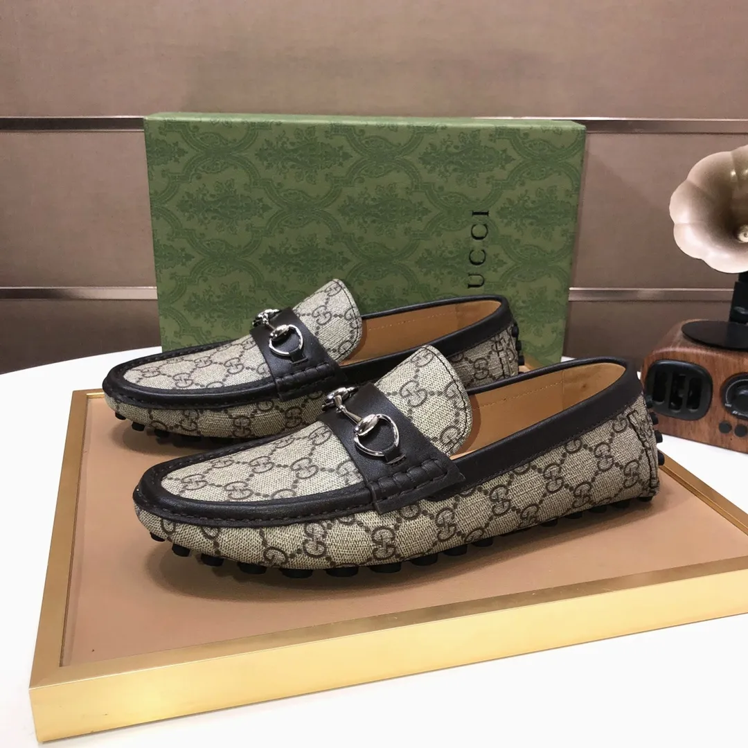Men's Men's Shoes💰420💰[Gucci GUCCI] (High-end Niuli) New 🍀Gucci*-Gucci Peas Shoes! Made of imported original cowhide, the inner top layer is comfortable cowhide lining! Original wear-resistant rubber outsole! High quality products! Code number 38-44!